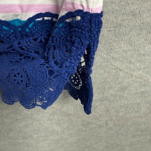 Lands End Women's L 14-16 Tunic Top Crochet Lace Trim Multi Stripe 3/4 Sleeve - Picture 5 of 12